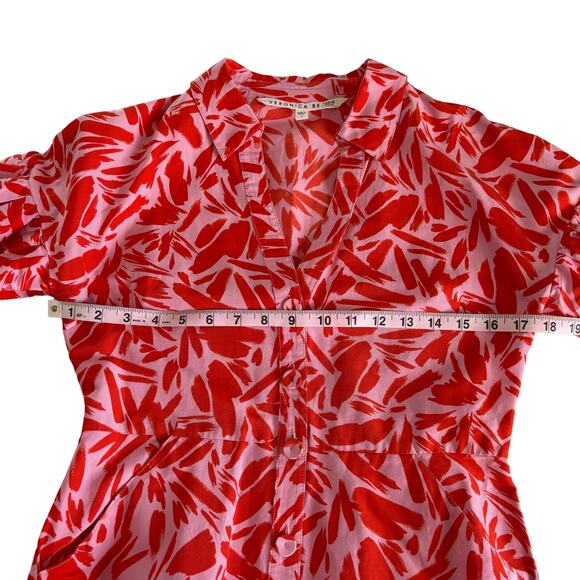Veronica Beard Samy Red & Pink Poppy Floral Print Button Up Mini Shirt Dress 4 - Picture 6 of 12